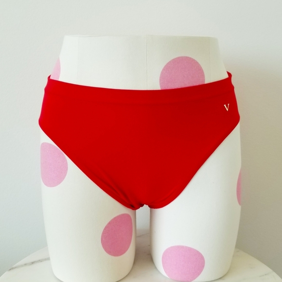 Victoria's Secret High Leg Brief High Waist Red Panty Gold Iconic V Logo NWT - Picture 2 of 12